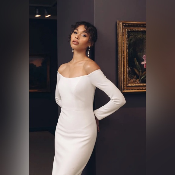 NEW - JENNY YOO- AYLA OFF THE SHOULDER DRESS - WHITE - SIZE 16 - Picture 5 of 6